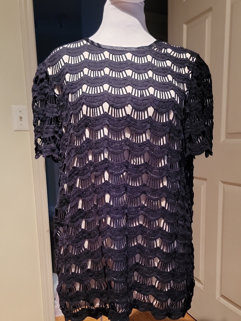 Kate Spade Black Crochet Short-Sleeve Knit Top
